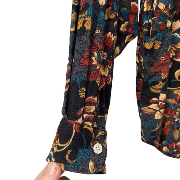 Vintage 80s Guess Marciano Black Floral Patterned Top Shirt Baggy Oversized - Picture 4 of 6